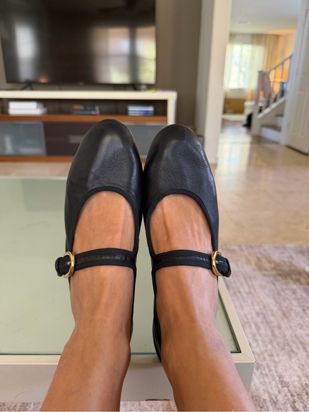 ZARA Black Leather Mary Jane Flats with Gold Buckle US8 - Picture 3 of 6